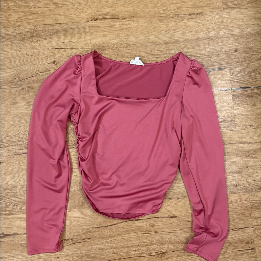 Square Neck Long Sleeve Top in Rose